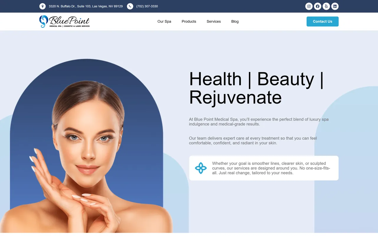 Captura del sitio de Blue Point Spa